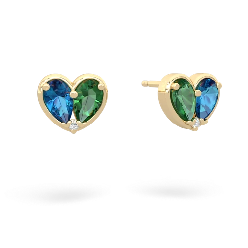 london topaz-lab emerald one heart earrings