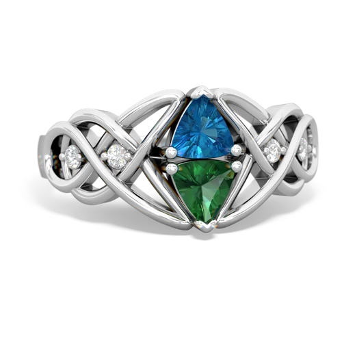 london topaz-lab emerald celtic knot ring