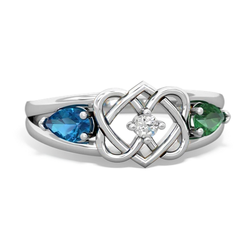 london topaz-lab emerald double heart ring