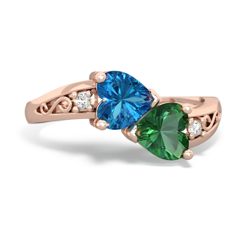 london topaz-lab emerald filligree ring
