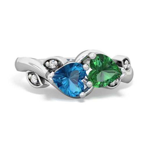 london topaz-lab emerald floral keepsake ring