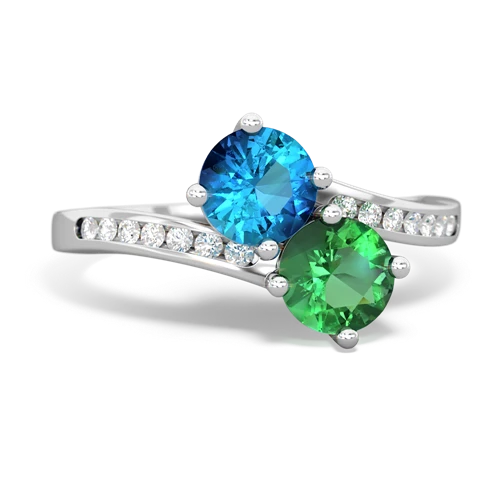 london topaz-lab emerald two stone channel ring