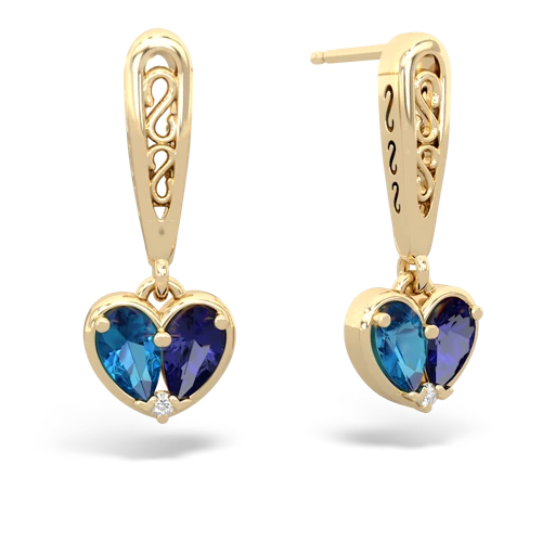 london topaz-lab sapphire filligree earrings