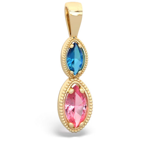 london topaz-pink sapphire antique milgrain pendant