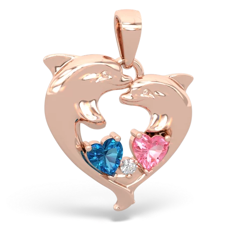 london topaz-pink sapphire dolphins pendant