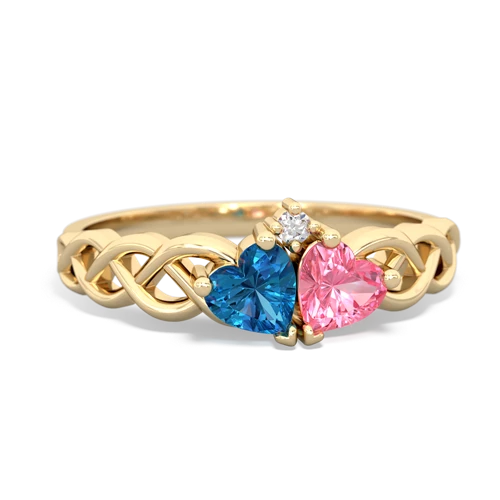 london topaz-pink sapphire celtic braid ring