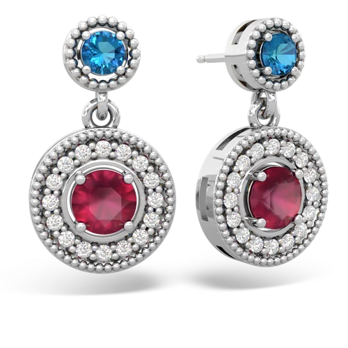 london topaz-ruby halo earrings