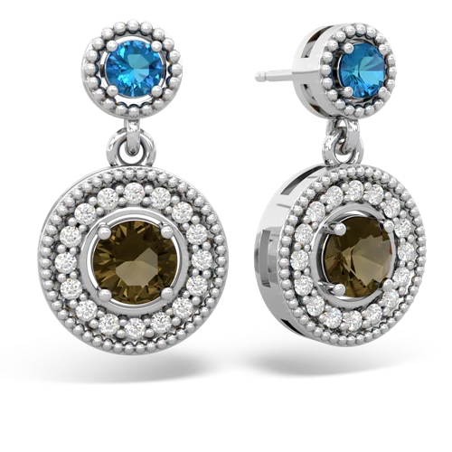 london topaz-smoky quartz halo earrings