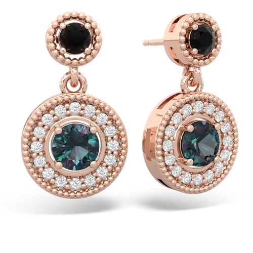 onyx-alexandrite halo earrings