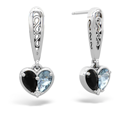 onyx-aquamarine filligree earrings