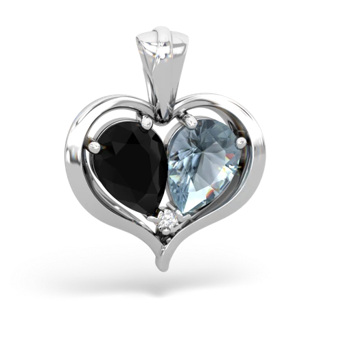 onyx-aquamarine half heart whole pendant