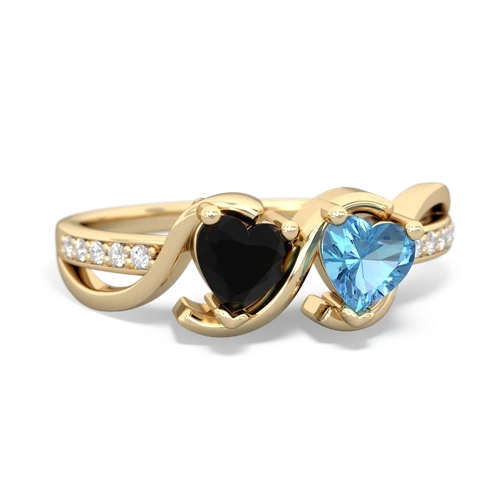 onyx-blue topaz double heart ring