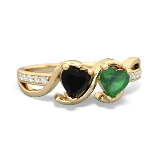 onyx-emerald double heart ring