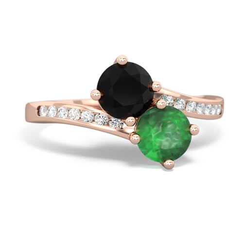 onyx-emerald two stone channel ring