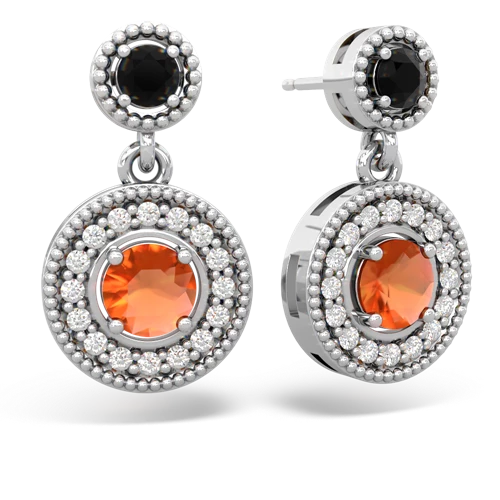 onyx-fire opal halo earrings