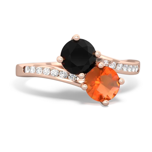 onyx-fire opal two stone channel ring