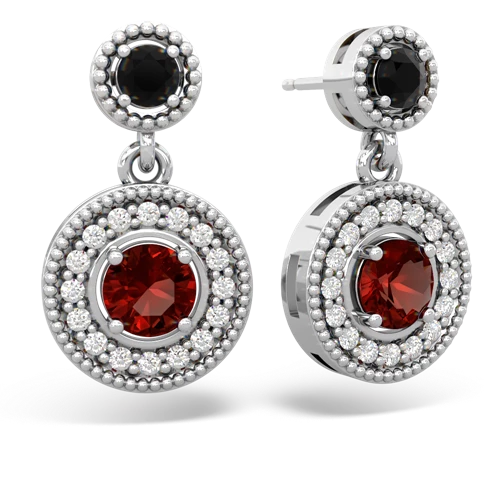 onyx-garnet halo earrings