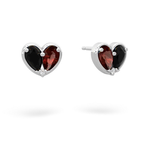 onyx-garnet one heart earrings