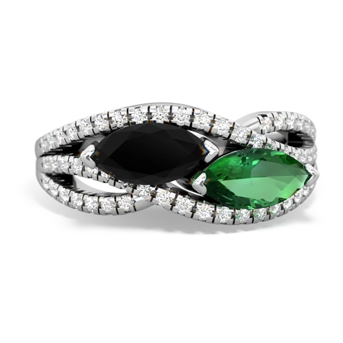 onyx-lab emerald double heart ring
