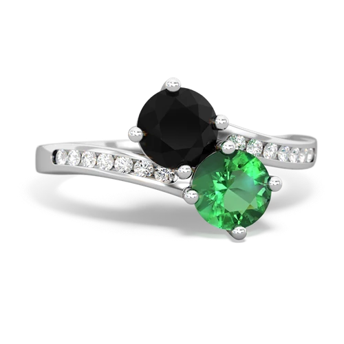 onyx-lab emerald two stone channel ring