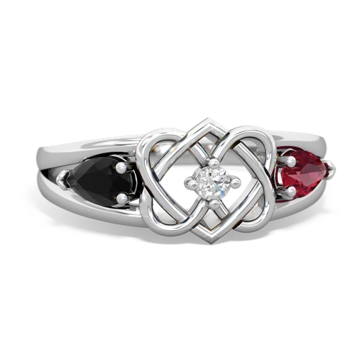 onyx-lab ruby double heart ring
