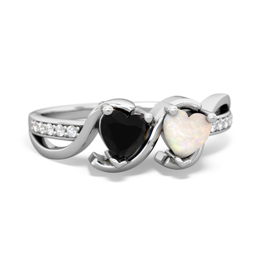 onyx-opal double heart ring