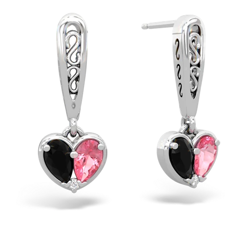 onyx-pink sapphire filligree earrings