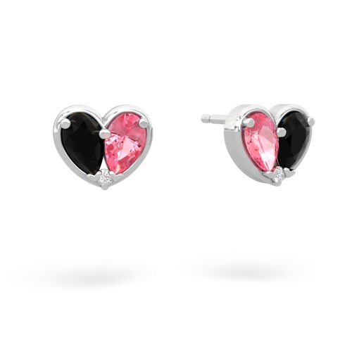 onyx-pink sapphire one heart earrings