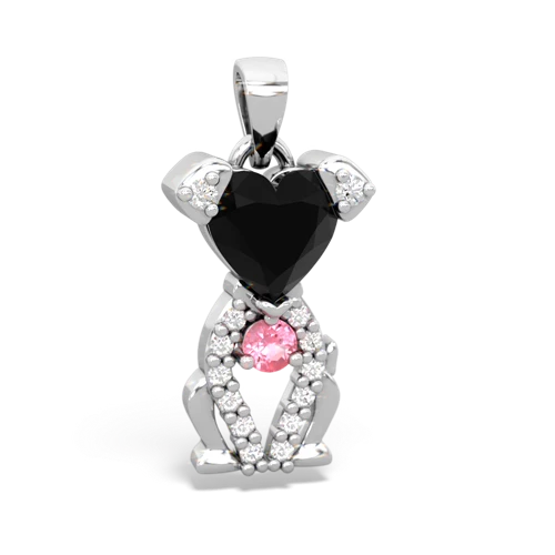 onyx-pink sapphire birthstone puppy pendant