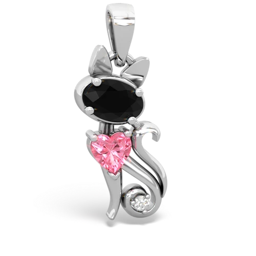 onyx-pink sapphire kitten pendant