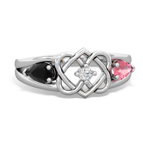 onyx-pink sapphire double heart ring
