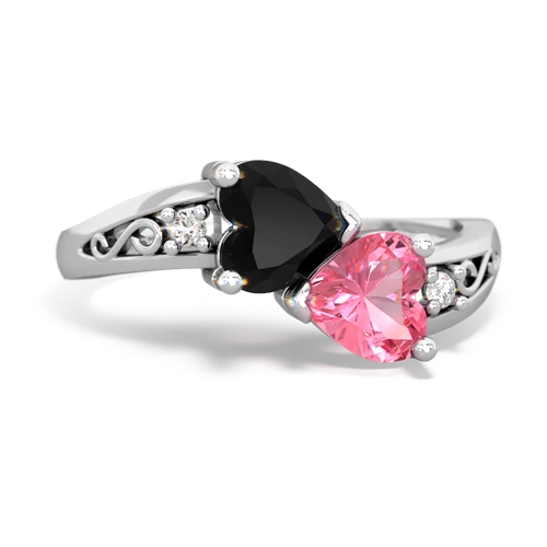 onyx-pink sapphire filligree ring
