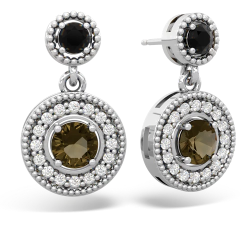 onyx-smoky quartz halo earrings
