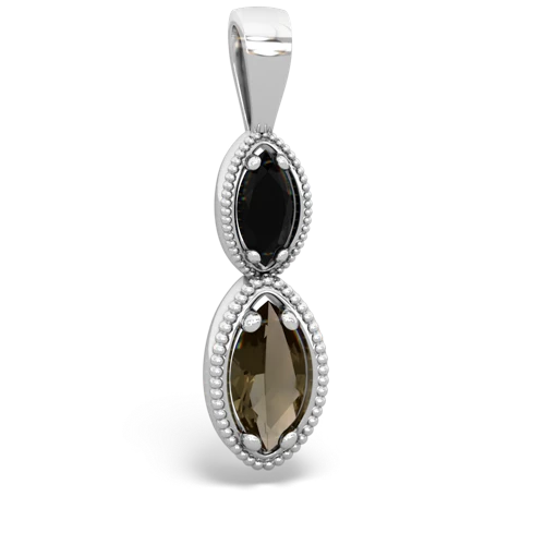 onyx-smoky quartz antique milgrain pendant