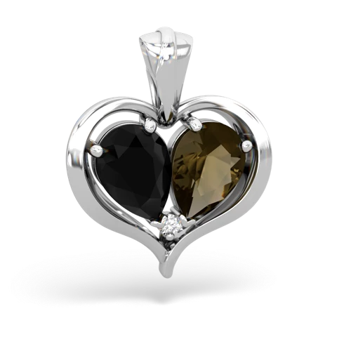 onyx-smoky quartz half heart whole pendant