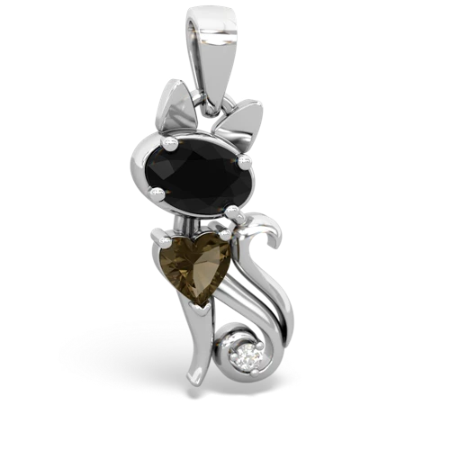 onyx-smoky quartz kitten pendant