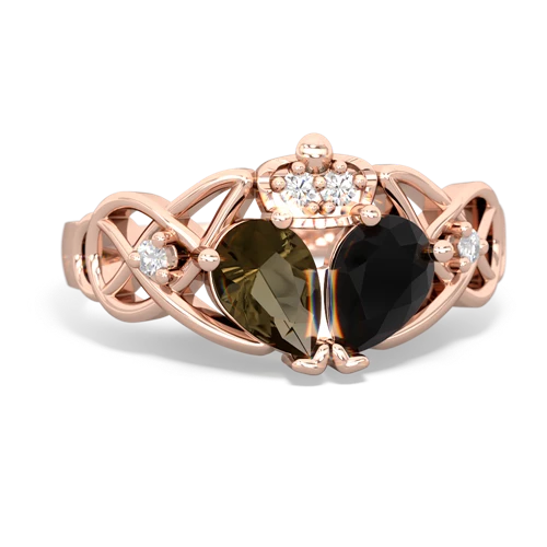 onyx-smoky quartz claddagh ring