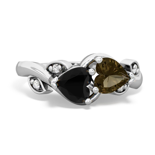 onyx-smoky quartz floral keepsake ring