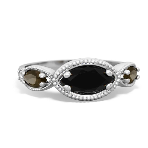 onyx-smoky quartz milgrain marquise ring