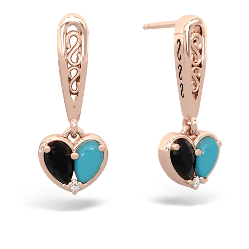 onyx-turquoise filligree earrings