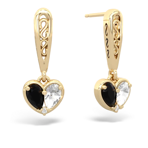 onyx-white topaz filligree earrings