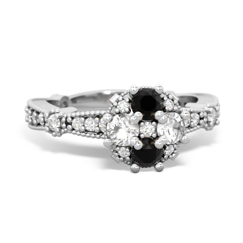 onyx-white topaz art deco engagement ring