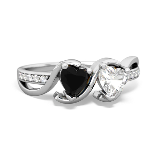 onyx-white topaz double heart ring