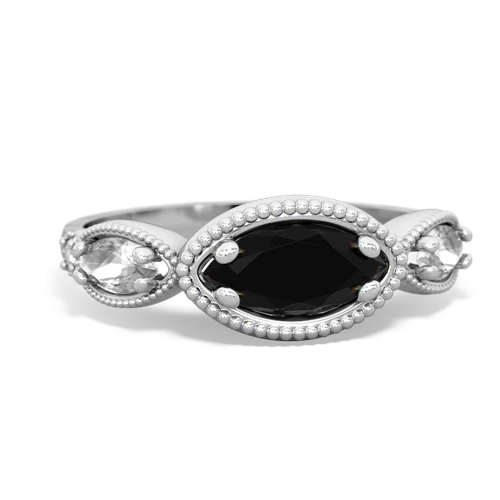 onyx-white topaz milgrain marquise ring