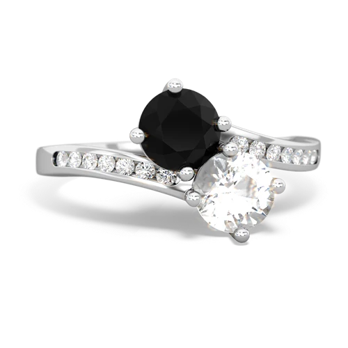 onyx-white topaz two stone channel ring