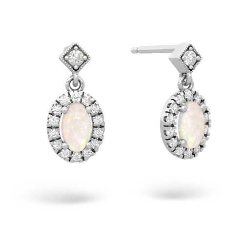 opal halo drop earrings