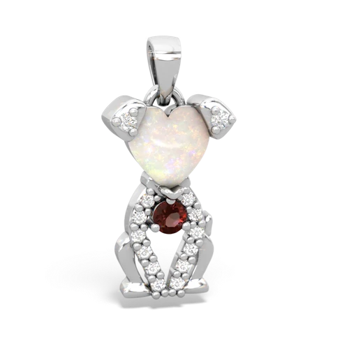 opal-garnet birthstone puppy pendant