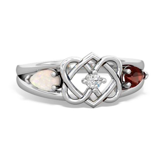 opal-garnet double heart ring
