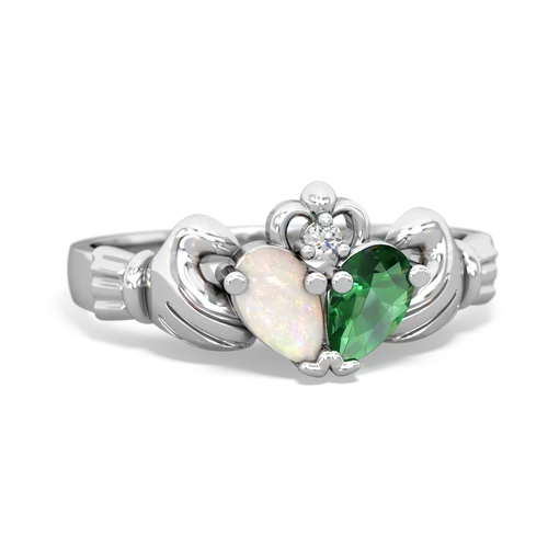 opal-lab emerald claddagh ring