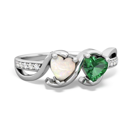 opal-lab emerald double heart ring